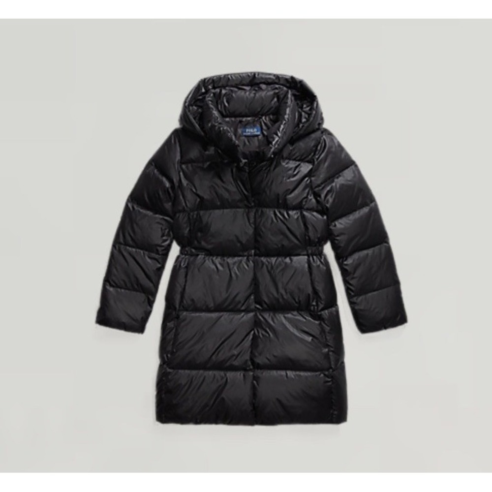 Polo Ralph Lauren Girls Hooded Down Quilted Long Jacket Black Sz 7 Puffer Coat